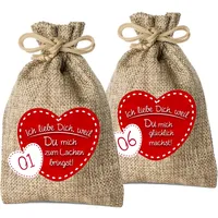 24 Adventskalender Säckchen aus Jute mit 24 Gründen Ich Liebe Dich, Weil. - (für Erwachsene Männer & Frauen geeignet) für Weihnachtskalender/Adventskalender zum Befüllen von Adventino