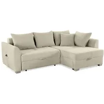 luma-home Cord Ecksofa L-Form Couch Polsterecke Schlaffunktion Bettkasten in Beige Grau / 15201 - Beige