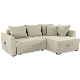 luma-home Cord Ecksofa L-Form Couch Polsterecke Schlaffunktion Bettkasten in Beige Grau / 15201 - Beige