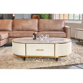 KAWOLA Couchtisch MARIA Marmorplatte Kunstleder weiß