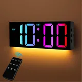Yeelan Wanduhr Digital, 8 Farben Digitale Wanduhr, 12" Große Digitaluhr mit Nachtlicht, Automatische Helligkeitsregelung, 24/12-Stunden Digitale Uhr, Wall Clock für Wohnzimmer, Büro, Schreibtisch