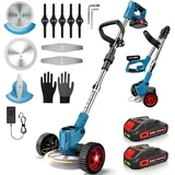 Rasentrimmer mit 2X 2000mAh Akku,24V Rasenkantenschneider mit 3 Arten von Schneidklingen,Freischneider,3-in-1-Rasentrimmer,Akku Rasentrimmer für effiziente Rasenpflege und Unkrautbeseitigung (Blau)