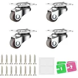 4 Stk 12MM Kleine Lenkrollen,Lenkrollen gummi klein,Kleine Möbelrollen Lenkrollen,Mini Räder Lenkrollen,360 Grad Lenkrollen Set,Leise Schwenkrollen,Lenkrollen,Rollen für Möbel mit 16 Schrauben