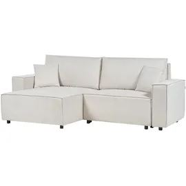 Beliani Schlafsofa 3-Sitzer KARILA Stoff Hellbeige mit Stauraum rechtsseitig