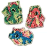 Riolis Kreuzstich Set "Magnete Kleine Drachen 3er Set", Zählmuster, 7x5,5, 6x6,5, 6x6,5cm