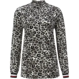 Aniston CASUAL Langarmshirt mit trendigem Animal-Print und gestreiften Bündchen Gr. 40, schwarz-grau-weiß-rot, , 72473507-40