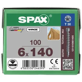 SPAX Holzbauschraube 6 x 140 mm Zylinderkopf T-STAR plus Vollgewinde 4CUT WIROX P3J