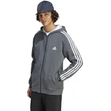 adidas Men Essentials Fleece 3-Stripes Full-Zip Hooded Track Top, XS Grey Heather