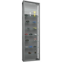 PKline Vitrinenschrank Glas Wandschrank LED Vitrine Sammlervitrine Hängeschrank silber