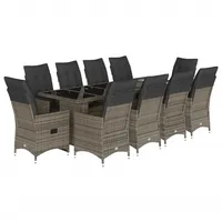 vidaXL 11-tlg. Garten-Bistro-Set mit Kissen Grau Poly Rattan