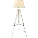 mojoliving® Stehlampe für das Wohnzimmer Schlafzimmer mit Stativ aus Holz - Deko Stehleuchte Tripod Lampe Leselampe Dreifuss Schirm Weiss, Stativ Weiss