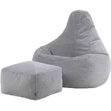 I.C.O.N. Icon Sitzsack mit Hocker Cord, Grau, Gaming Sitzsack Erwachsene mit Füllung, Bean Bag, Cord Sessel, Lounge Sessel, Lounge Stuhl, Schlafzimmer, Wohnzimmer, Wohnzimmer Möbel