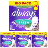 Always Daily Fresh Slipeinlagen Long, mit 100% pflanzenbasierten Fasern, 38 Stück, ohne Duft, bis zu 12 Stunden Schutz, ohne Duft (Packung mit 4)