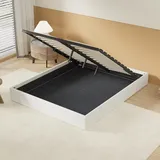NOVEMBER Boxspringbett 160 x 200 cm, Lattenrost aus flexiblem Holz, Gestell aus cremeweißem Stoff, stabil und robust. Großer Stauraum unter dem Bett.