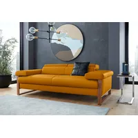 W.SCHILLIG 2-Sitzer finn wahlw. mit Sitztiefenverstellung & Kopfstützenverstellung, bequem, German Design Award 2016, Fußgestell Nussbaum natur, Breite 210 cm gelb