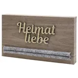 Schlüsselbrett, Schlüsselbrett aus Holz und Filz mit aufgesetztem Schriftzug, Thema HEIMATLIEBE, Material Holz, Farbe Natur, Schrift-Relief, Maße 24 x 14 cm, hoher Neidfaktor