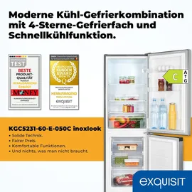 Exquisit KGC5231-60-E-050C Kühl-Gefrierkombination (157 l, 1440 mm hoch, Inoxlook)
