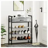 MODFU Schuhregal Graues Schuh‐ und Flurregal mit 4 Ebenen aus Metall & Spanplatte, mit Schublade 1-tlg., 70x87,6x30 cm Modernes Möbelstück für Flur, Eingang und Wohnbereich grau