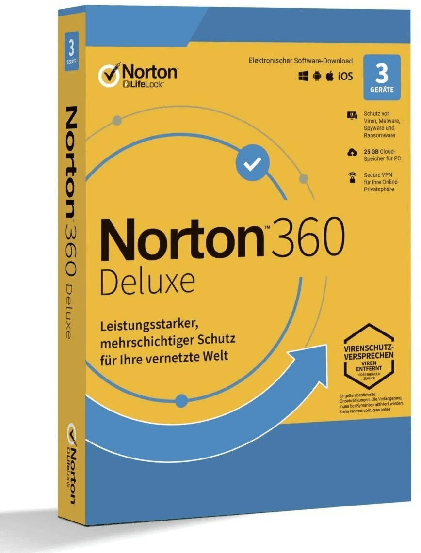 Norton 360 Deluxe, 25 GB Cloud-Backup, 3 Geräte 1 Jahr KEIN ABO
