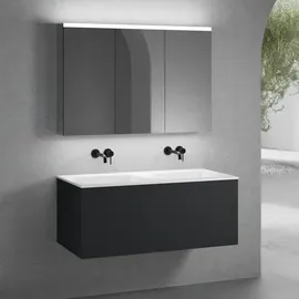 Neoro n50 Unterschrank B: 120 cm mit 1 Auszug, Doppelwaschtisch ohne Hahnloch weiß, mit Spiegelschrank für die Schweiz,,