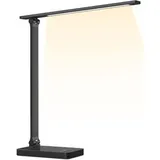 Lepro Schreibtischlampe, LED Tischlampe 15W, 655LM Tischleuchte 3 Farben, 5 Helligkeitsstufen Dimmbar mit USB-Anschluss, Schreibtischleuchte Augenschutz, Leselicht für Büro, Schwarz