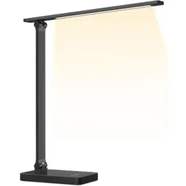 Lepro Schreibtischlampe, LED Tischlampe 15W, 655LM Tischleuchte 3 Farben, 5 Helligkeitsstufen Dimmbar mit USB-Anschluss, Schreibtischleuchte Augenschutz, Leselicht für Büro, Schwarz