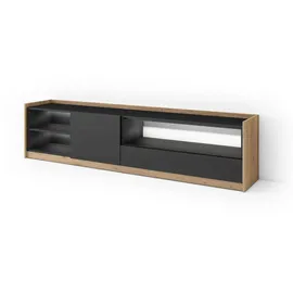 SKRAUT HOME Lowboard 207x50x37 cm Schwarz/Eiche Holzwerkstoff
