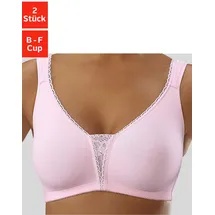 PETITE FLEUR Soft-BH PETITE FLEUR, Damen, Gr. 85, Cup F, rosa (rosa, weiß), Jersey, Obermaterial: 90% Baumwolle, 5% Elasthan, 5% Polyamid, BHs Soft-BH, ohne Bügel, Baumwolle mit Spitzen-Details, große Größen, bequemer BH
