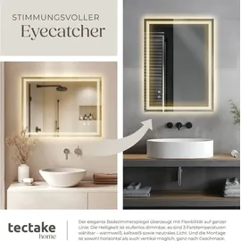 Tectake tectake® Rechteckiger LED Spiegel mit Touchschalter, 3 Lichtfarben Dimmbar,