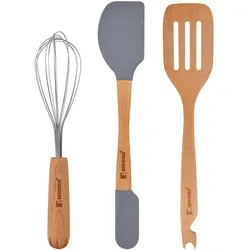 BERGNER - Genius Multifunktions-Küchen-2-in-1-Utensilien-Set mit 3 Stück, Holz und Silikon