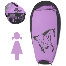your GEAR yourGEAR Kinderschlafsack Horse Mumienschlafsack 180x90 cm - Warmer Schlafsack Kinder mit Pferdemotiv - 300g / m2 Füllung für Camping & Outdoor - XXL Größe 110-165 cm Rosa