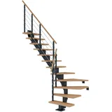 DOLLE Mittelholmtreppe Hamburg (Breite: 85 cm, 1/4-gewendelt, Anthrazitgrau, Farbe Stufen: Eiche weiß, Geschosshöhe: 278 – 322 cm)