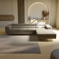 VEMO CORE PLUS XXL Wohnlandschaft mit Schlaffunktion & Bettkasten – Breite 347 cm – Modernes Ecksofa L-Form, Verstellbare Kopfstützen, Stoff - Grau/Dunkelgrau/Hellgrau/Beige/Creme/dunkelgrün/Grün/Orange