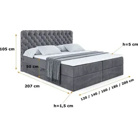 altdecor BOXBETT mit Matratze H3 und Lattenrost, - BOXI8 - 160x200 cm Dunkelgrau