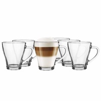 Sendez Latte-Macchiato-Glas 6 Cappuccino Kaffeegläser Teegläser 400 ml und 6 Edelstahl-Löffel, Glas weiß