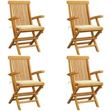 vidaXL Gartenstühle mit Creme Kissen 4 Stk. Massivholz Teak
