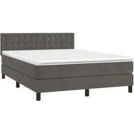 vidaXL Boxspringbett mit Matratze & LED Dunkelgrau 140x200 cm Samt
