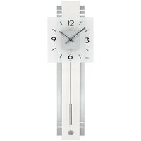 Hochwertige AMS 7302 Pendel Wanduhr geräuscharm, Pendeluhr Wohnzimmer modern aus Holz Metall und Glas-Ziffernblatt, schmaler Pendel