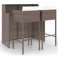 vidaXL 3-tlg. Gartenbar-Set mit Kissen Poly Rattan Braun