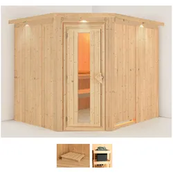 Sauna KARIBU "Marit", beige (naturbelassen), ohne Ofen, (ohne Ofen), Saunen, ohne Ofen