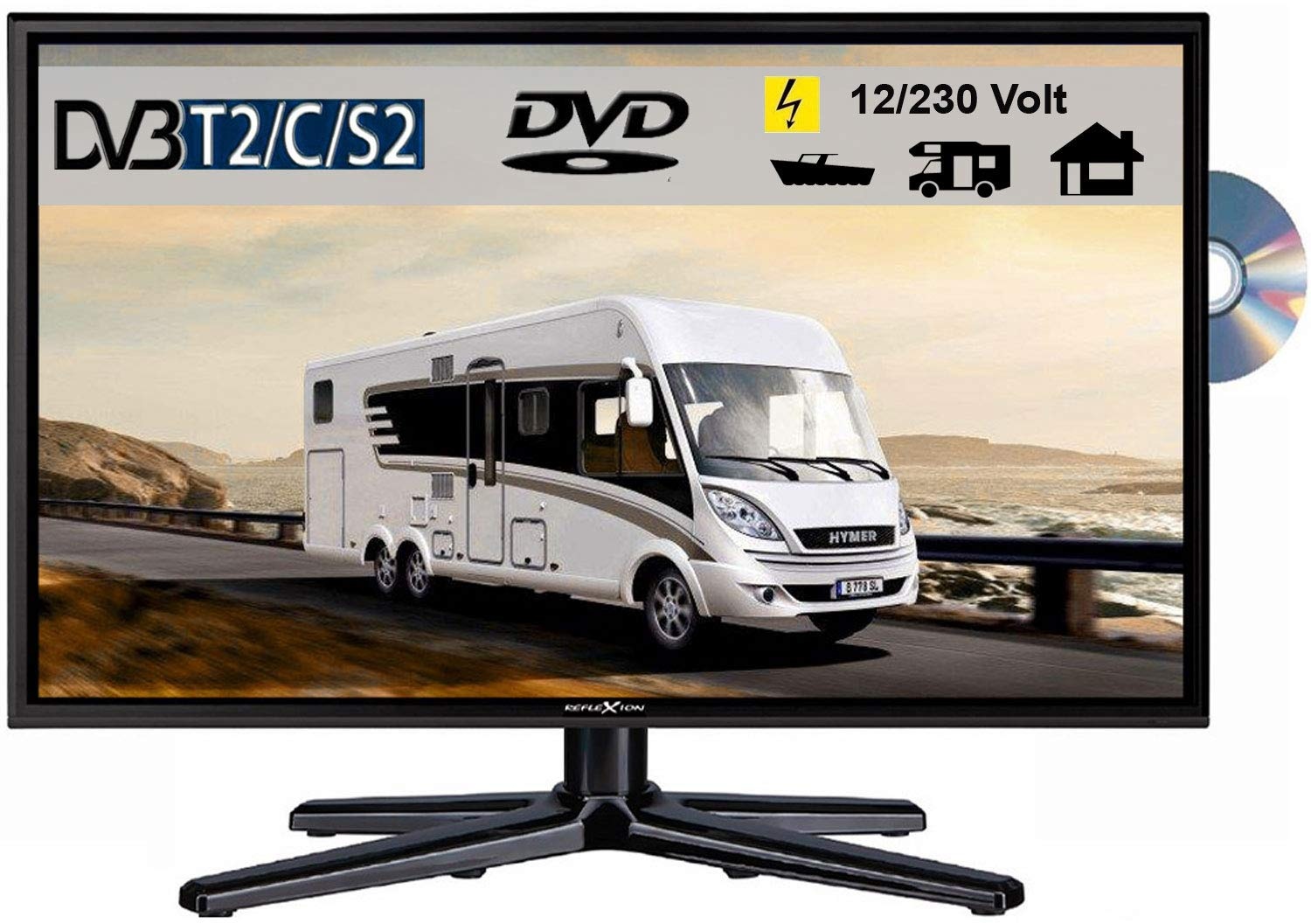 REFLEXION LDDW240 LED Fernseher 23.6 Zoll TV DVB-S2 / C / T2 DVD, 12Volt 230 Volt