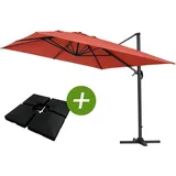 Ampelschirm Aus Alu "sun 4" - Rechteckig - 3 X 4 M - Rot - Platten Zur Beschwerung Inbegriffen