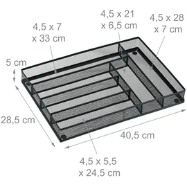 Relaxdays Besteckkasten für Schubladen 5 x 28,5 x 40,5 cm 6 Fächer Metall anthrazit