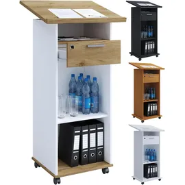 VCM Holz mobiles Rednerpult Maße ca. H. 108 bis 120 cm x B. 60 cm x T. 50 cm Stehpult mit Rollen rollbar mit Schublade Stehtisch | Melta