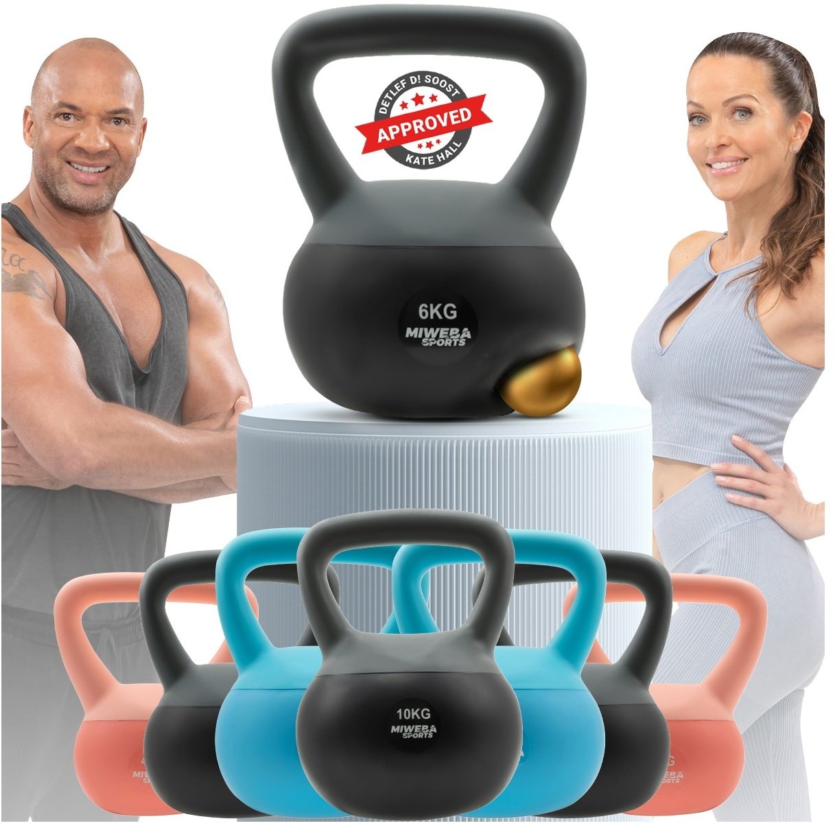 Miweba Sports Soft-Kettlebell KB100, 4-10 kg, PVC-Kugelhantel, Eisengranulat, rosa/türkis/grau (Grau, 6,0 kg)