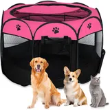 Welpenauslauf Faltbarer Laufstall Hund Katze Tragbarer Welpenlaufstall Hundebox Faltbar Wasserdichtes Oxford-Tuch Laufstall Hund,Katzenkäfig Hundekäfig für Katzen Hunde Kaninchen (Rosarot)