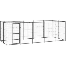 vidaXL Outdoor-Hundezwinger mit Überdachung 12,1 m2 Stahl Grau