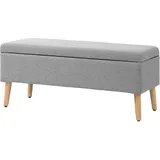 Gepolsterte Bank Mit Stauraum, Bezug In Leinenoptik, Beine Aus Gummibaumholz, Belastbarkeit Bis 220 Kg, 110 X 39 X 45 Cm, Grau