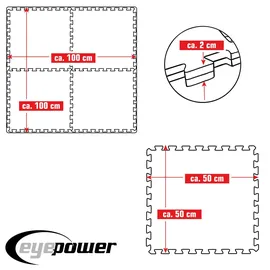 Eyepower Fitnessmatte 4er Set - 50x50cm Bodenschutzmatte Gym Matte Puzzlematte