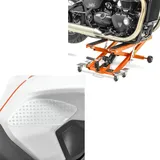 Set: Motorrad Hebebühne Midlift XL bis 500kg orange ConStands mit Seiten-Tankpad Grip Pad M transp.